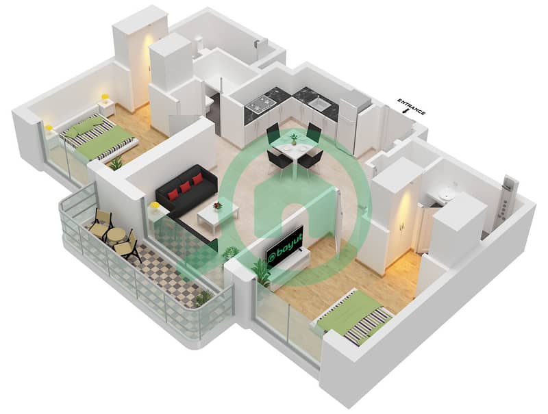 Symphony on the Park - 2 Bedroom Apartment Type A Floor plan Type A interactive3D