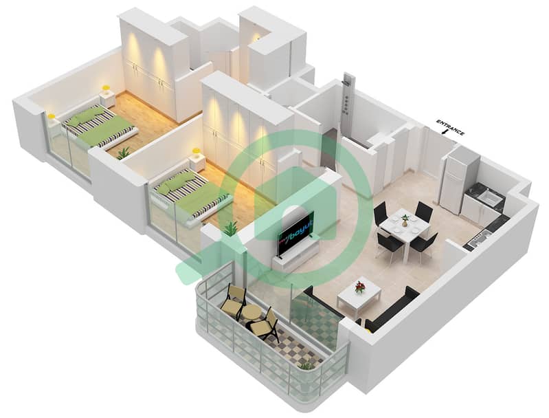 Symphony on the Park - 2 Bedroom Apartment Type B Floor plan Type B interactive3D