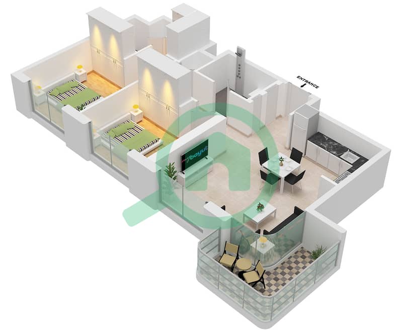 Symphony on the Park - 2 Bedroom Apartment Type F Floor plan Type F interactive3D
