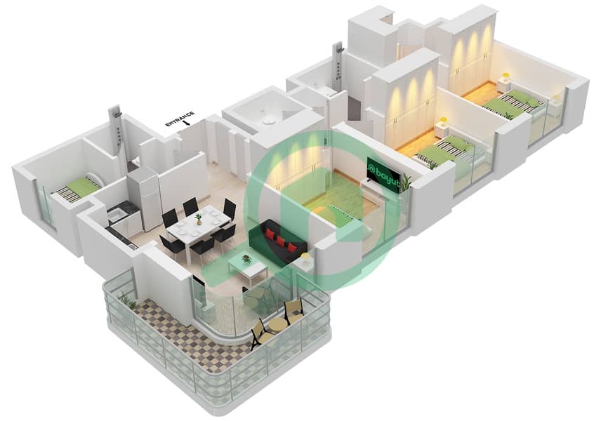 Symphony on the Park - 3 Bedroom Apartment Type A Floor plan Type A interactive3D