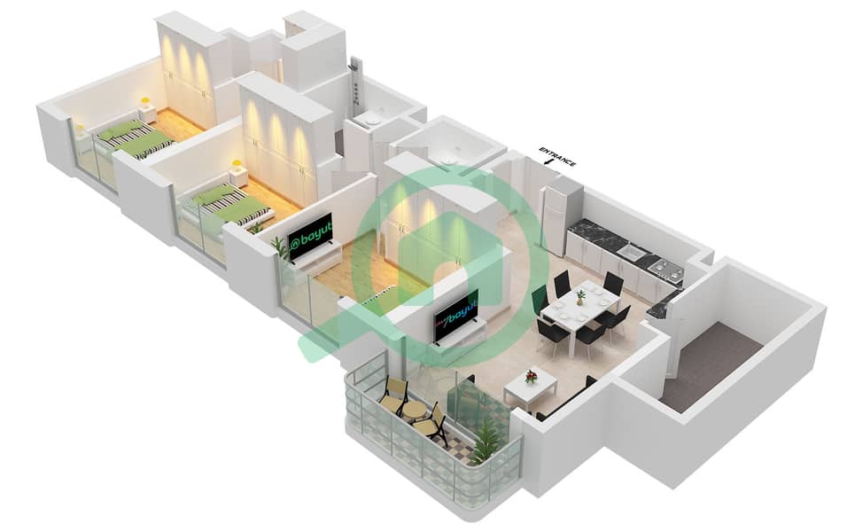 Symphony on the Park - 3 Bedroom Apartment Type B Floor plan Type B interactive3D