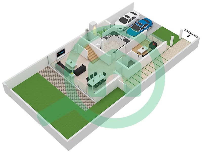洋槐花区 - 4 卧室联排别墅类型1-A戶型图 Ground Floor interactive3D