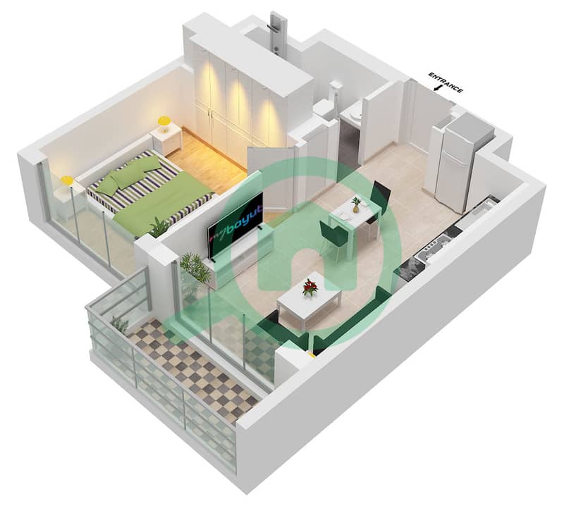 河畔新月 340 号 - 1 卧室公寓类型／单位A (VARIANT 1) / UNIT 4戶型图 Type A (Variant 1) Unit 4 Floor 8-17,21-29,33-42,46-55 interactive3D