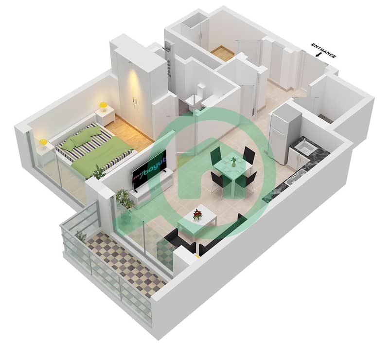 340 Риверсайд Кресцент - Апартамент 1 Спальня планировка Тип/мера A/UNIT 3 FLOOR 8-17,21-29 Type A Unit 3 Floor 8-17,21-29,33-42,46-55 interactive3D
