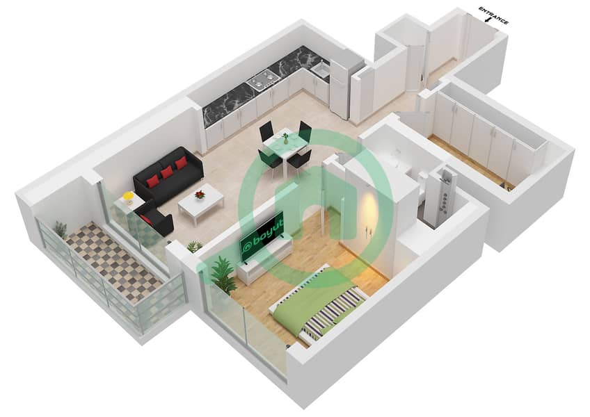 340 Riverside Crescent - 1 Bedroom Apartment Type/unit B (VARIANT 1) / UNIT 4 Floor plan Type B (Variant 1) Unit 4 Floor 8-17,21-29,33-42,46-55 interactive3D
