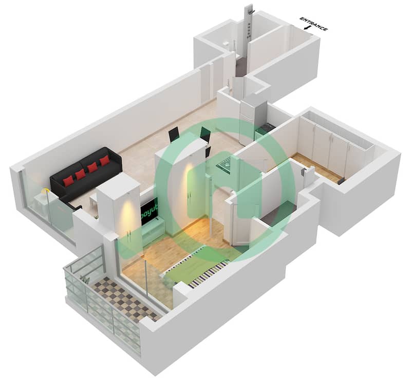 河畔新月 340 号 - 1 卧室公寓类型／单位C/UNIT 1 FLOOR 8-17,21-29戶型图 Type C Unit 1 Floor 8-17,21-29,33-42,46-55 interactive3D