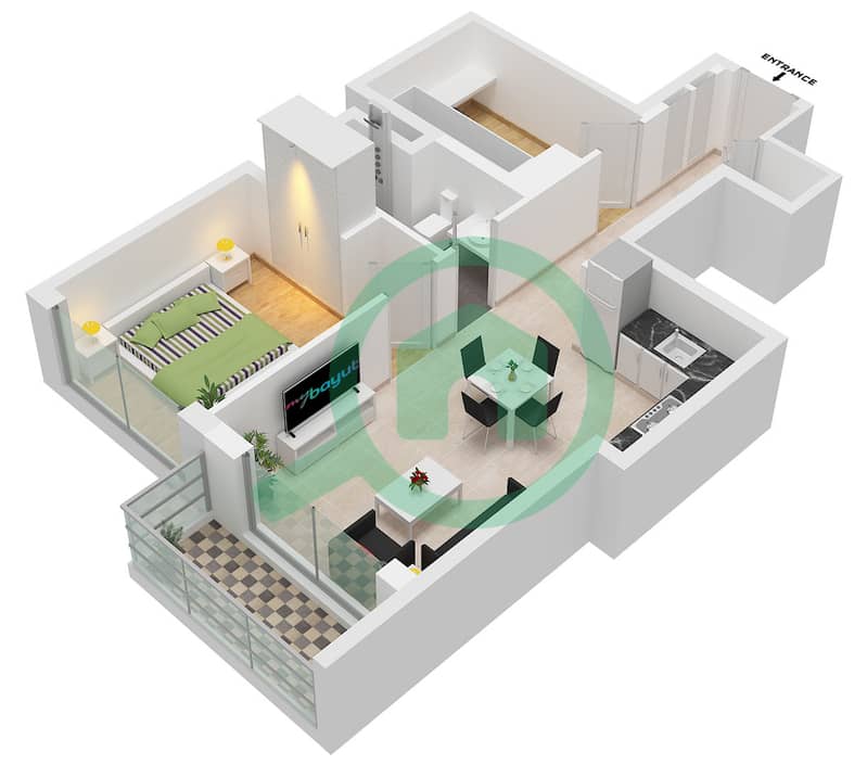 340 Риверсайд Кресцент - Апартамент 1 Спальня планировка Тип/мера D / UNIT 10 FLOOR 8-16,21 Type D Unit 10 Floor 8-16,21-29,33-41,46-55 interactive3D