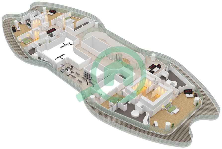 المخططات الطابقية لتصميم الوحدة 1 FLOOR 68 بنتهاوس 5 غرف نوم - كومو ريزيدنس Unit 1 Upper Floor 68 interactive3D