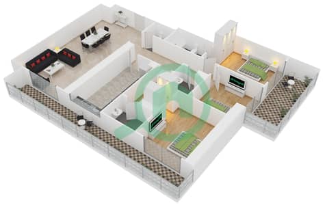AG大厦 - 3 卧室公寓类型／单位B / UNIT 18戶型图