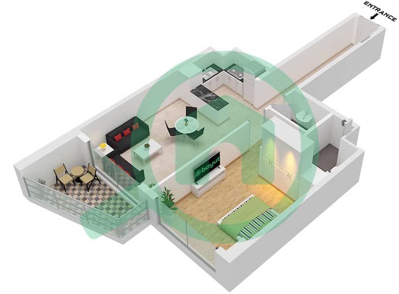 АГ Централ - Апартамент 1 Спальня планировка Единица измерения 2 FLOOR 1-11 Unit 2 Floor 1-11 interactive3D