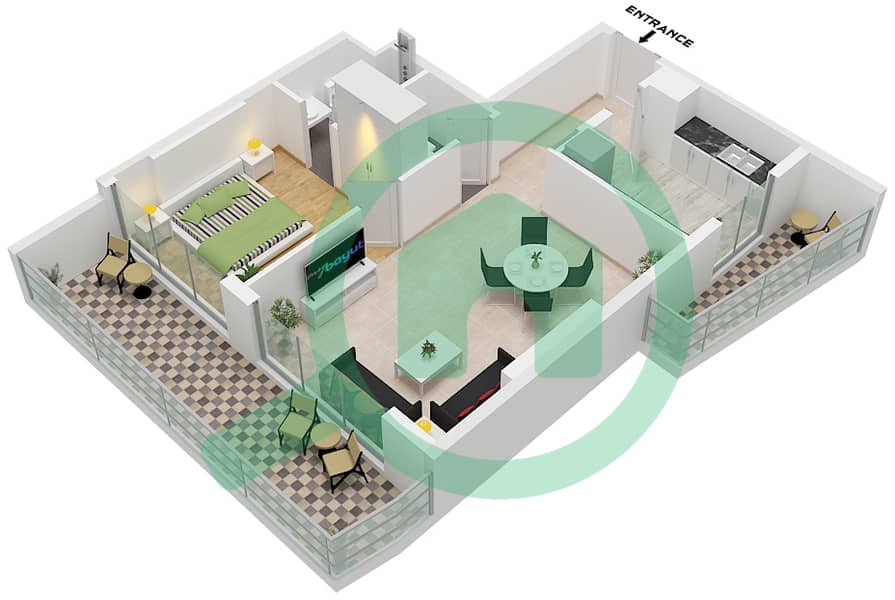 المخططات الطابقية لتصميم الوحدة 4 FLOOR 1-10 شقة 1 غرفة نوم - AG سنترال Unit 4 Floor 1-10 interactive3D