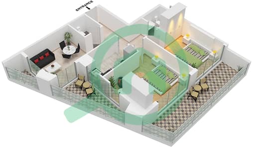 المخططات الطابقية لتصميم الوحدة 7 FLOOR 1-10 شقة 2 غرفة نوم - AG سنترال