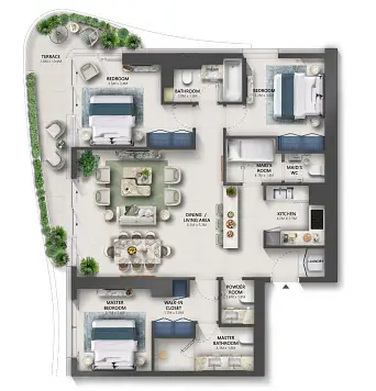 3 BR floor plan
