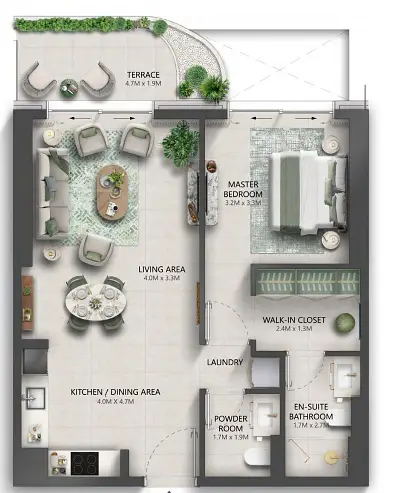 1 BR floor plan