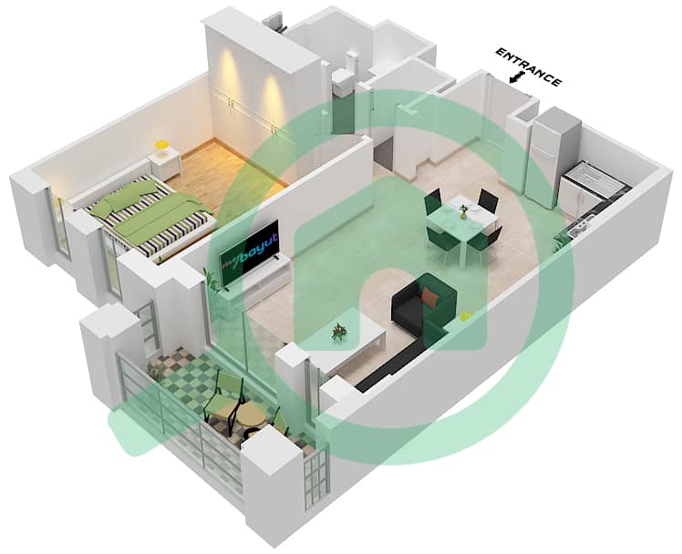 Asayel Building 2 - 1 Bedroom Apartment Type/unit A / UNIT 2 FLOOR1-5 Floor plan Type A Unit 2 Floor1-5 interactive3D