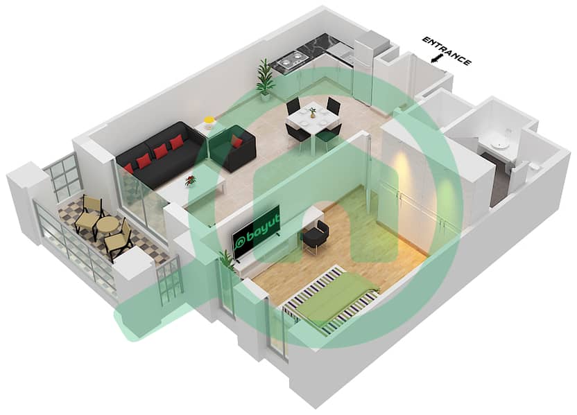 Здание Асаиль 2 - Апартамент 1 Спальня планировка Тип/мера A / UNIT 3,5 FLOOR 1-7 Type A Unit 3,5 Floor 1-7 interactive3D