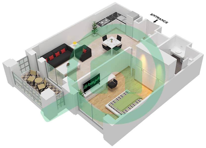 Здание Асаиль 2 - Апартамент 1 Спальня планировка Тип/мера A / UNIT 5 FLOOR 7 Type A Unit 5 Floor 7 interactive3D