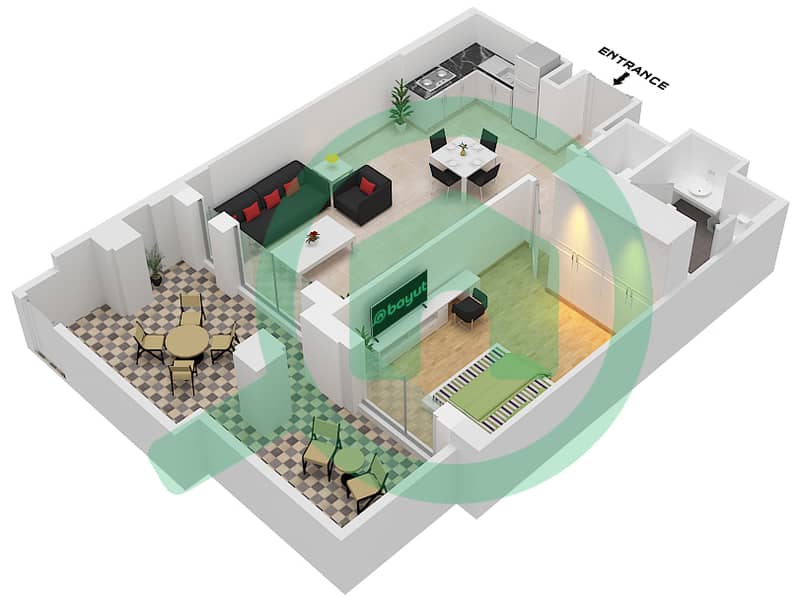 Здание Асаиль 2 - Апартамент 1 Спальня планировка Тип/мера A / UNIT 1 FLOOR GROUND Type A Unit 1 Floor Ground interactive3D
