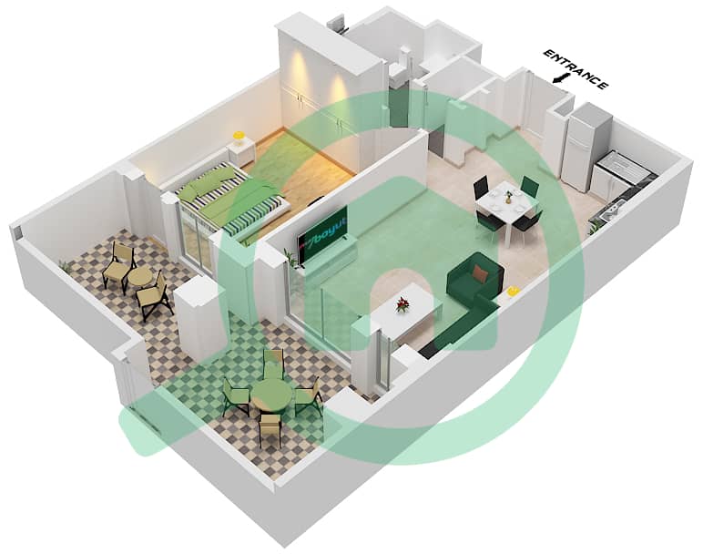 Asayel Building 2 - 1 Bedroom Apartment Type/unit A / UNIT 11 FLOOR GROUND Floor plan Type A Unit 11 Floor Ground interactive3D