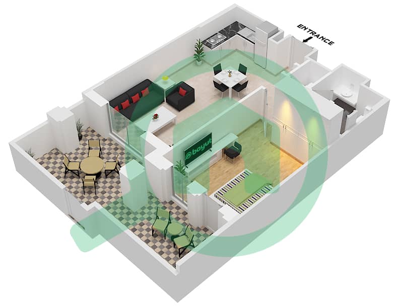 Asayel Building 2 - 1 Bedroom Apartment Type/unit A / UNIT 12 FLOOR GROUND Floor plan Type A Unit 12 Floor Ground interactive3D