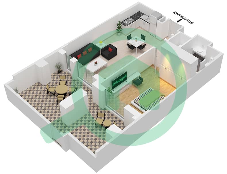 Здание Асаиль 2 - Апартамент 1 Спальня планировка Тип/мера A / UNIT 5 FLOOR GROUND Type A Unit 5 Floor Ground interactive3D