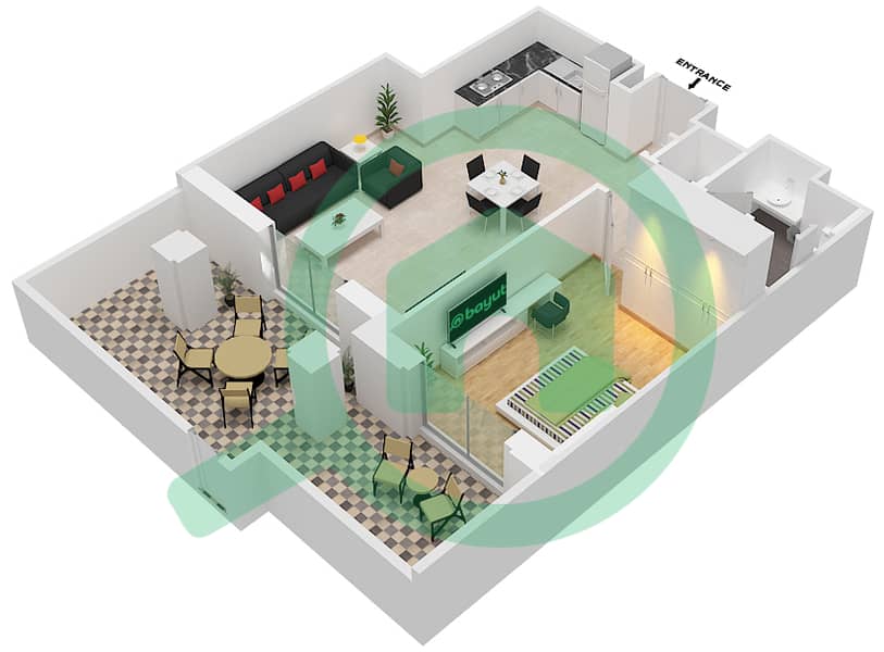 Здание Асаиль 2 - Апартамент 1 Спальня планировка Тип/мера A1 / UNIT 2 FLOOR GROUND Type A1 Unit 2 Floor Ground interactive3D