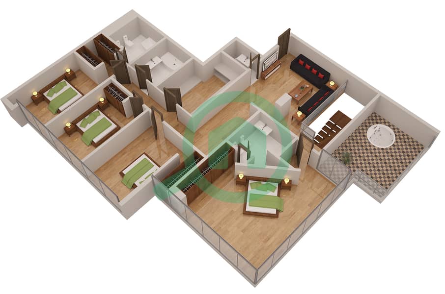 المخططات الطابقية لتصميم الوحدة LE ROYAL MERIDIEN 1 بنتهاوس 5 غرف نوم - برج بوتانيكا Upper Floor image3D