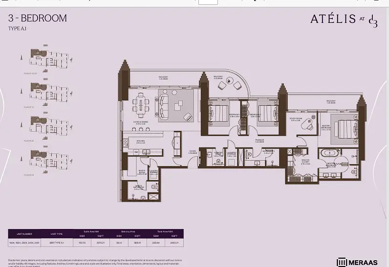3 BR floor plan