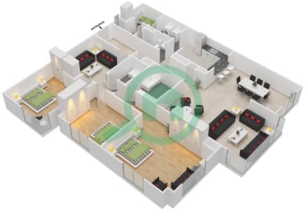 Al Fairooz Tower - 3 Bedroom Apartment Suite 101 Floor plan