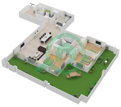 Al Fairooz Tower - 3 Bed Apartments Suite G04 Floor plan
