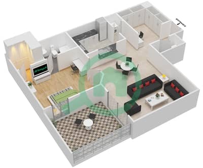 المخططات الطابقية لتصميم التصميم 6 FLOOR 3 شقة 1 غرفة نوم - أبراج كلارين 1