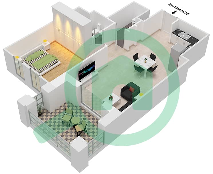 Здание Асаиль 2 - Апартамент 1 Спальня планировка Тип/мера D / UNIT 8 FLOOR 1-2 Type D Unit 8 Floor 1-2 interactive3D