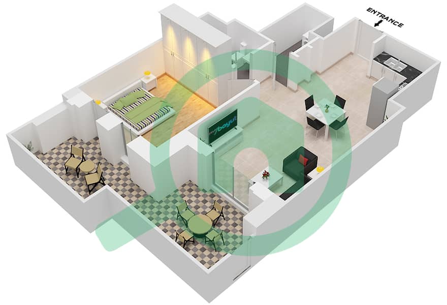Asayel Building 2 - 1 Bedroom Apartment Type/unit D / UNIT 7 FLOOR GROUND Floor plan Type D Unit 7 Floor Ground interactive3D