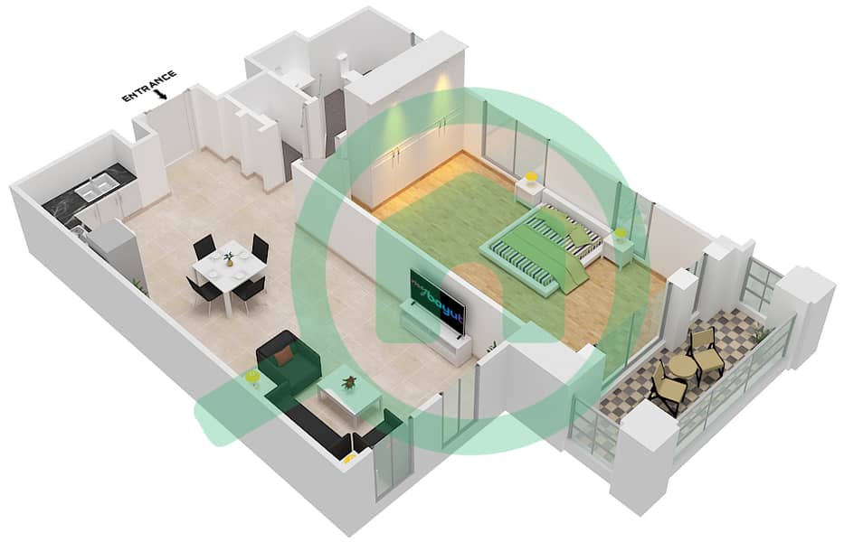 Здание Асаиль 2 - Апартамент 1 Спальня планировка Тип/мера F / UNIT 7 FLOOR 3-5 Type F Unit 7 Floor 3-5 interactive3D