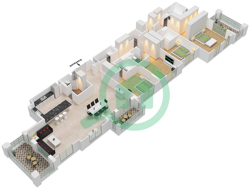 Asayel Building 2 - 4 Bedroom Apartment Type/unit B / UNIT 2 FLOOR 7 Floor plan Type B Unit 2 Floor 7 interactive3D