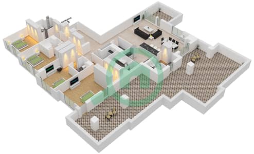 Здание Асаиль 2 - Апартамент 4 Cпальни планировка Тип/мера H / UNIT 5 FLOOR 6
