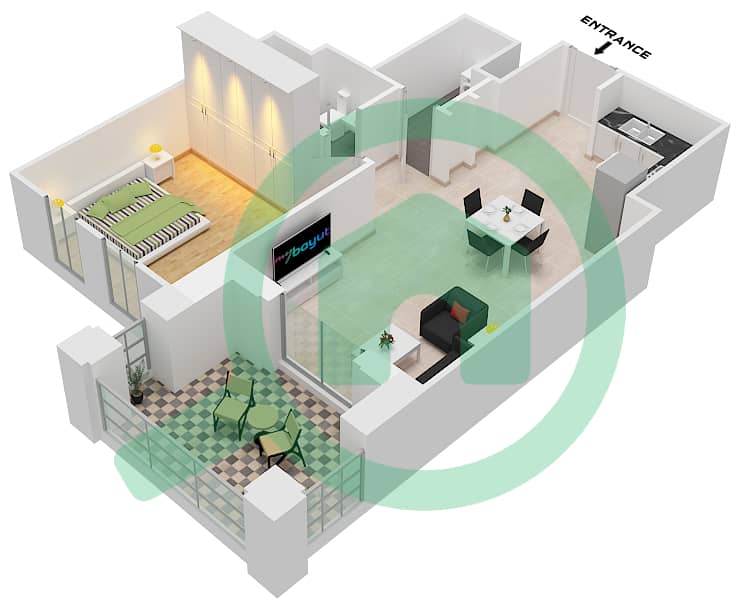 Здание Асаиль 2 - Апартамент 1 Спальня планировка Тип/мера D / UNIT 8 FLOOR 3-5 Type D Unit 8 Floor 3-5 interactive3D