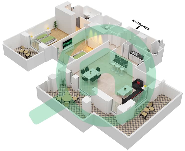 Asayel Building 2 - 2 Bedroom Apartment Type/unit G / UNIT 10 FLOOR GROUND Floor plan Type G Unit 10 Floor Ground interactive3D