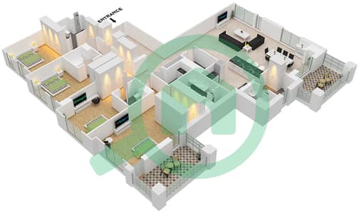 Здание Асаиль 2 - Апартамент 4 Cпальни планировка Тип/мера H / UNIT 4 FLOOR 7
