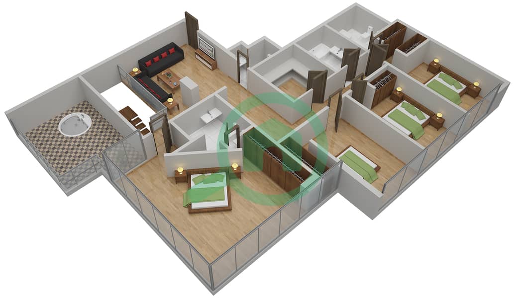 المخططات الطابقية لتصميم الوحدة LE ROYAL MERIDIEN 4 بنتهاوس 5 غرف نوم - برج بوتانيكا Upper Floor image3D