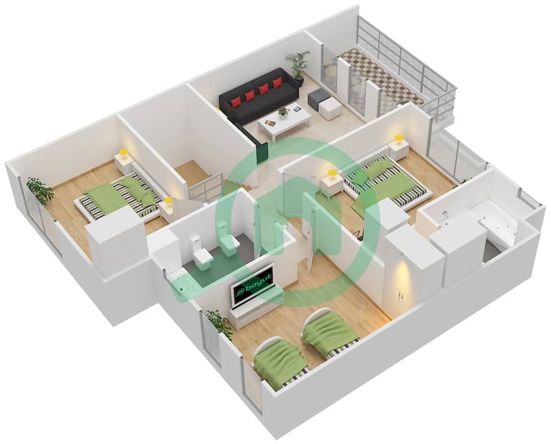 Floor plans for Type A 3bedroom Townhouses in Al Hamra