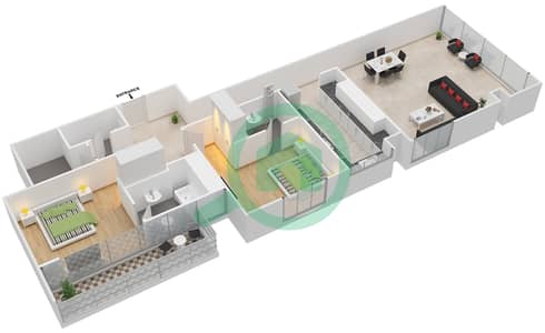 المخططات الطابقية لتصميم الوحدة 4303 شقة 2 غرفة نوم - برج مارينا أركيد
