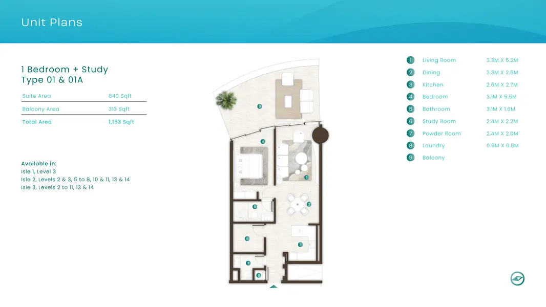1 BR floor plan