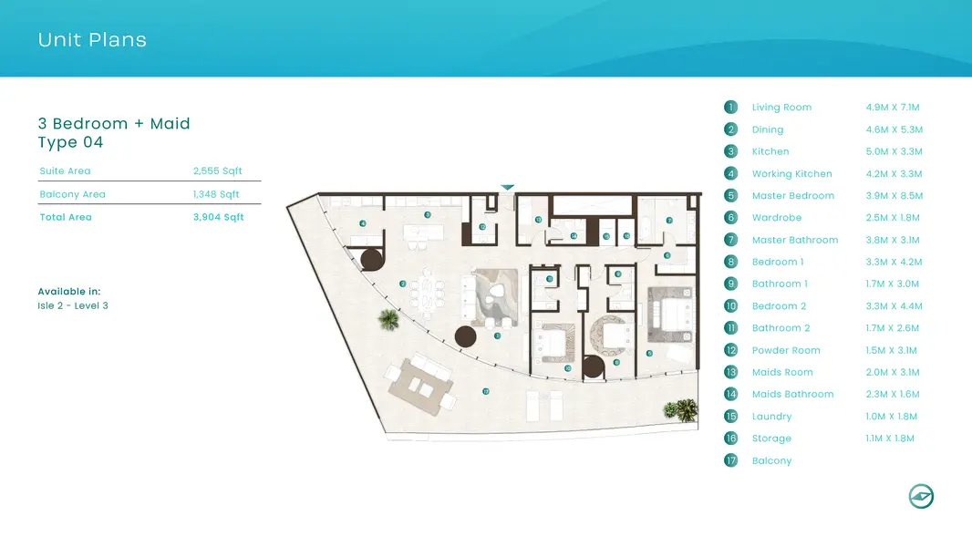3 BR floor plan