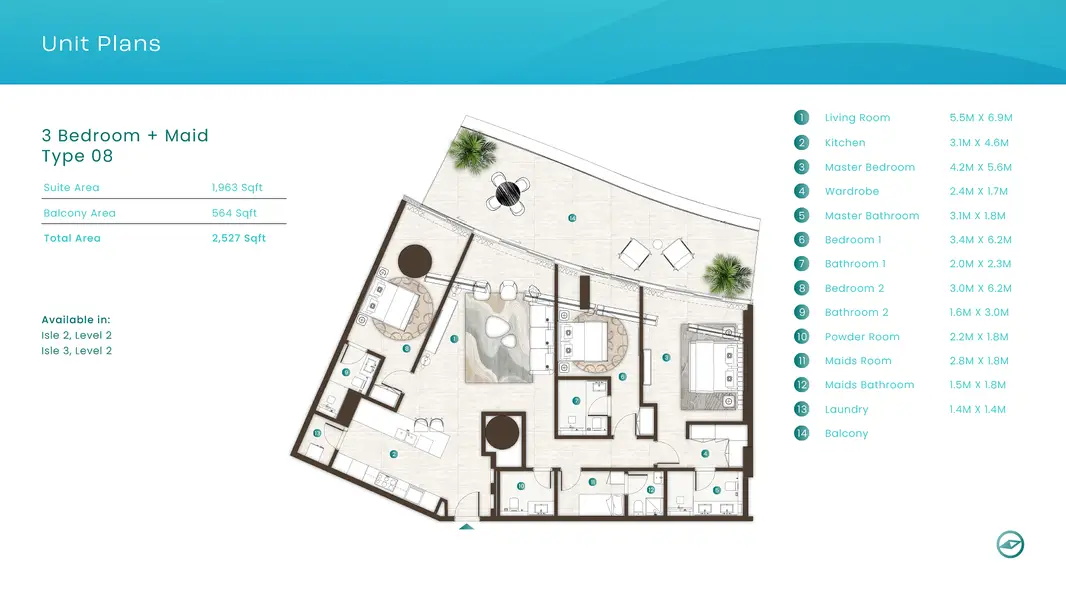 3 BR floor plan