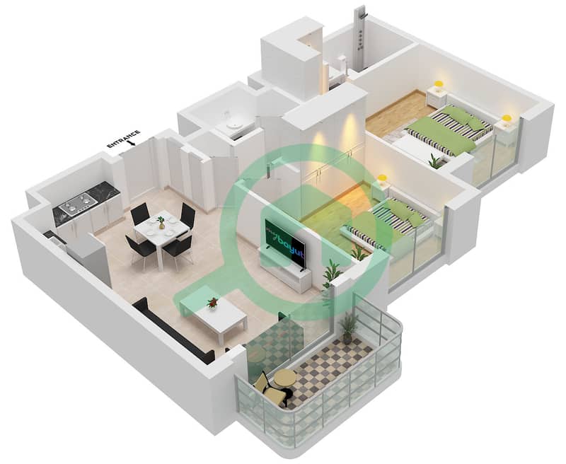 The Diplomat Residences - 2 Bedroom Apartment Type C(MI) Floor plan Type C(Mi) interactive3D