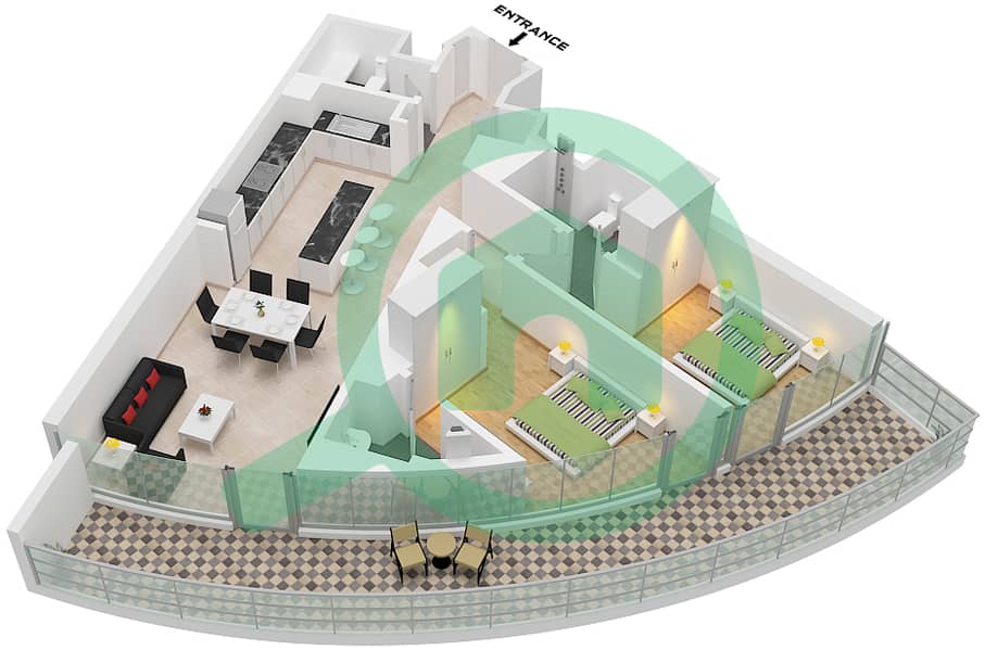 Altitude de GRISOGONO - 2 Bedroom Apartment Type B1 FLOOR 2 Floor plan Type B1, Floor 2 interactive3D