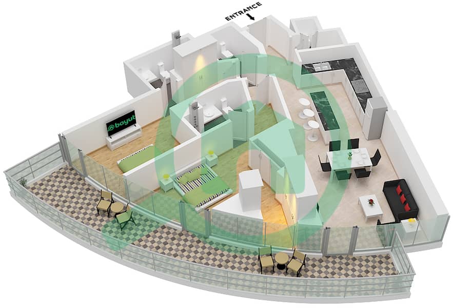 Altitude de GRISOGONO - 2 Bedroom Apartment Type H1-M-H3-M FLOOR 19 Floor plan Type H1-M,H2-M,H3-M, Floor 19 interactive3D