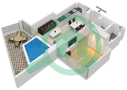 المخططات الطابقية لتصميم النموذج A شقة 1 غرفة نوم - بن غاطي جروف
