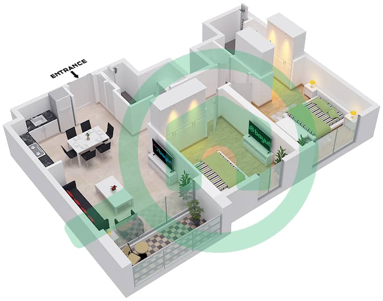 المخططات الطابقية لتصميم الوحدة 04 FLOOR 39-48 شقة 2 غرفة نوم - كريك ووترز Unit 04 Floor 39-48 interactive3D